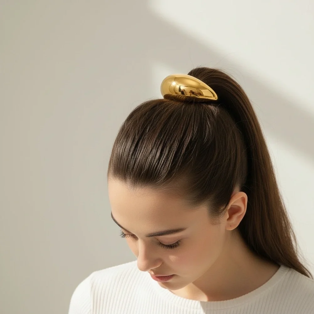 18K Gold Plated Sculptural Chunky Modern Ponytail Cuff Hair Tie